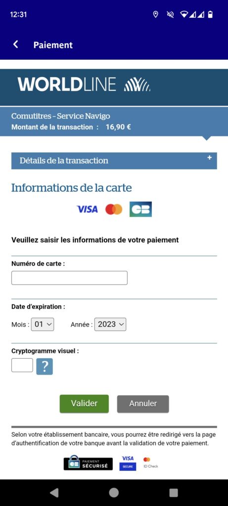 Interface de paiement mobile peu efficace