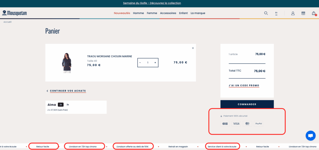 Exemple avec notre client Mousqueton pour le tunnel d'achat